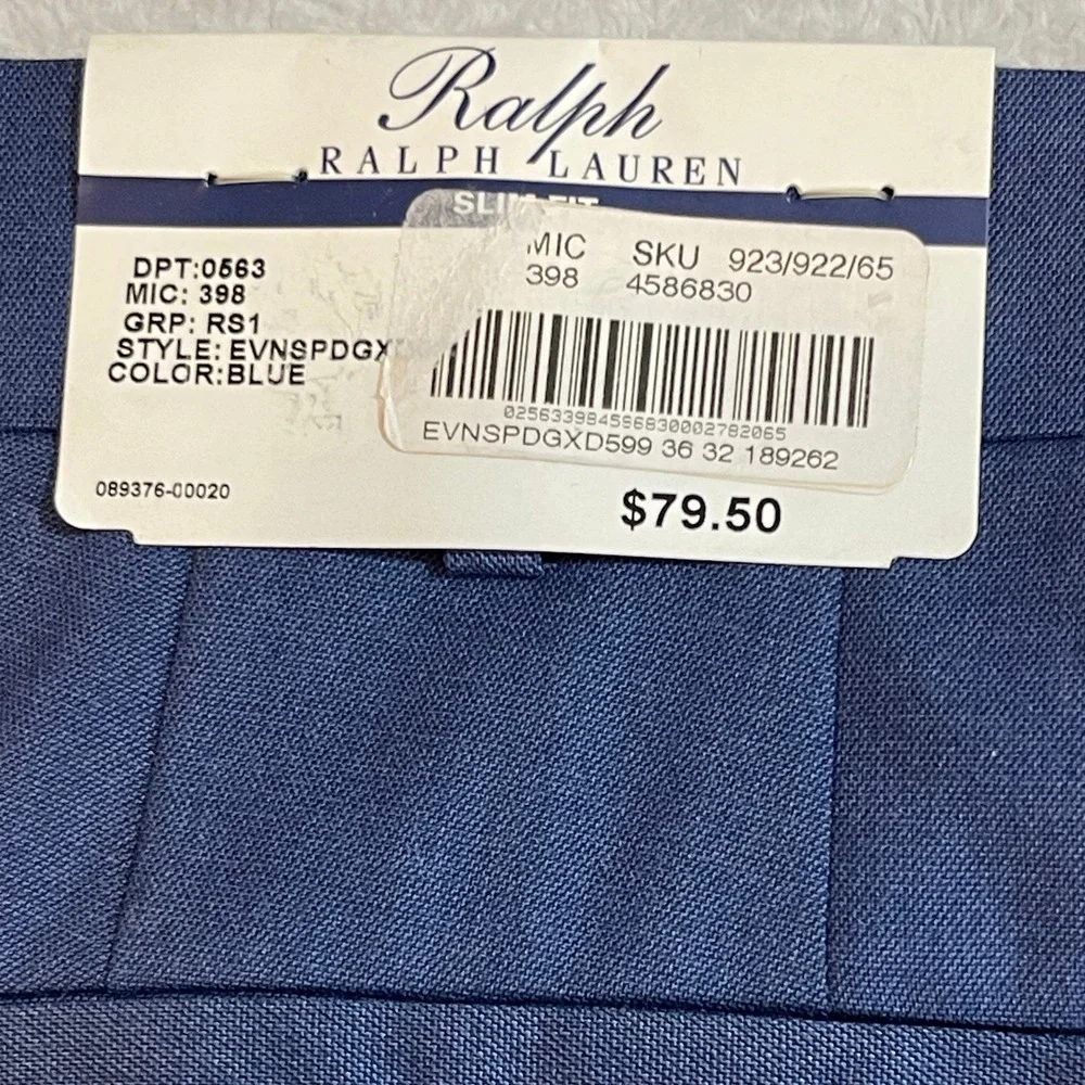 Ralph Lauren Comfort Flex Slim Fit Pants Mens 36x32 Blue Performance Dress Slack